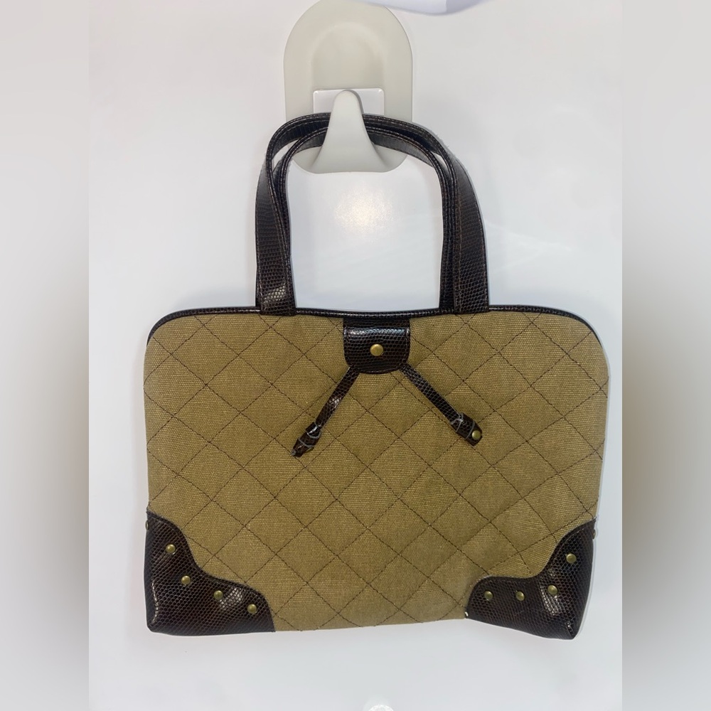 Oscar de la Renta Elegant Tan and Brown Quilted Travel Cosmetic Women's Bag Rare